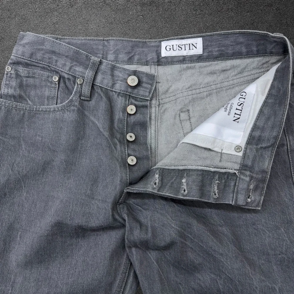 Gustin‎ Mens California Straight Raw Grey Denim Jeans Button Fly Size 32 x 31